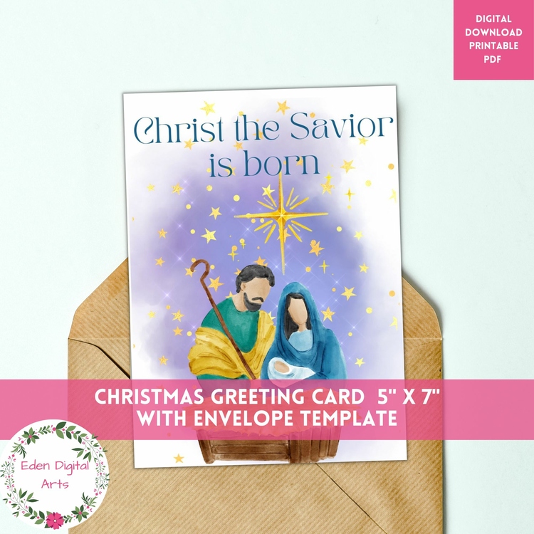 Christian Christmas Nativity Greeting Card, Christ the Savior is Born Watercolor