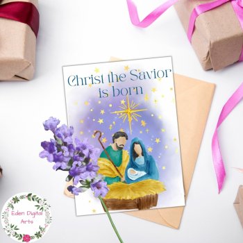 Christian Christmas Nativity Greeting Card, Christ the Savior is Born Watercolor, image 2
