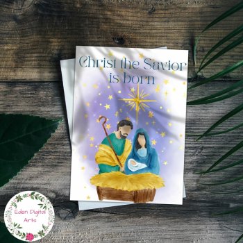 Christian Christmas Nativity Greeting Card, Christ the Savior is Born Watercolor, image 3