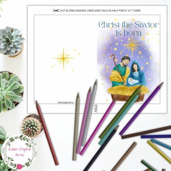 Christian Christmas Nativity Greeting Card, Christ the Savior is Born Watercolor, image 4