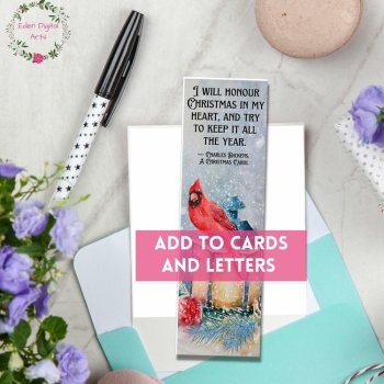 Christmas Carol Dickens Quotes Bookmarks Watercolor Winter Birds Student Cards, image 3
