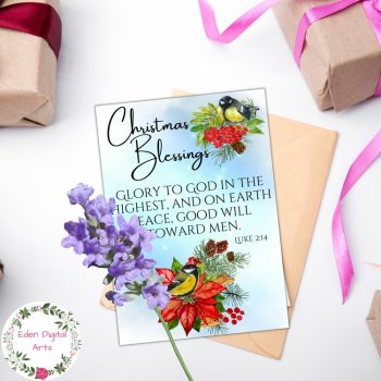 Christian Christmas Greeting Card, Glory to God Bible Verse Watercolor Chickadee, image 2