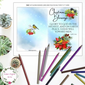 Christian Christmas Greeting Card, Glory to God Bible Verse Watercolor Chickadee, image 3