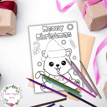 Cute Christmas Cards to Color Animal Puns Coloring Funny Holiday DIY Craft Gift, image 2