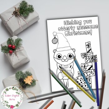 Cute Christmas Cards to Color Animal Puns Coloring Funny Holiday DIY Craft Gift, image 3