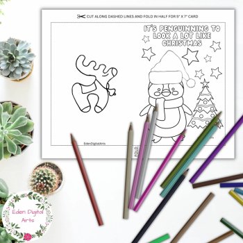 Cute Christmas Cards to Color Animal Puns Coloring Funny Holiday DIY Craft Gift, image 4