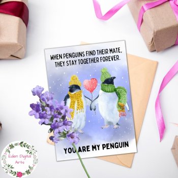 Cute Winter Penguins Husband or Wife Watercolor Greeting Card DIY Anniversary, image 2