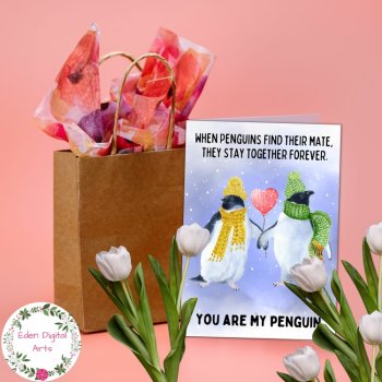 Cute Winter Penguins Husband or Wife Watercolor Greeting Card DIY Anniversary, image 3