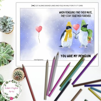 Cute Winter Penguins Husband or Wife Watercolor Greeting Card DIY Anniversary, image 4