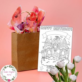 Cute Mermaid Pun Coloring Birthday Girl Card Sea Life Ocean Funny DIY Craft, image 2