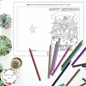 Cute Mermaid Pun Coloring Birthday Girl Card Sea Life Ocean Funny DIY Craft, image 4