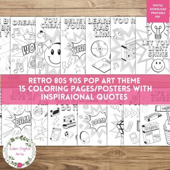 Positive Growth Mindset Quotes Retro 80s 90s Tech Pop Art Coloring Bundle Craft, image 3