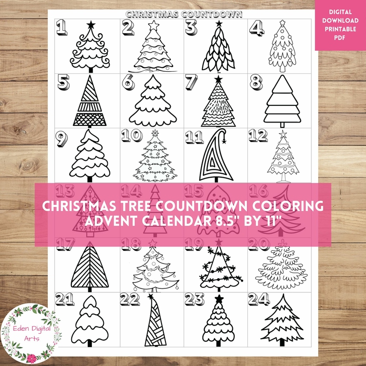 Christmas Countdown Trees Coloring Calendar Advent Fun Craft Activity Poster