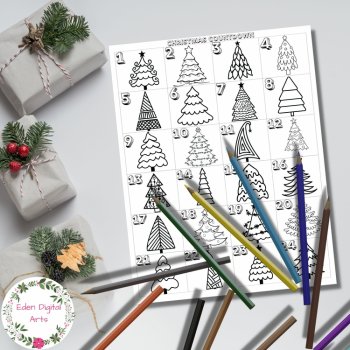 Christmas Countdown Trees Coloring Calendar Advent Fun Craft Activity Poster, image 3