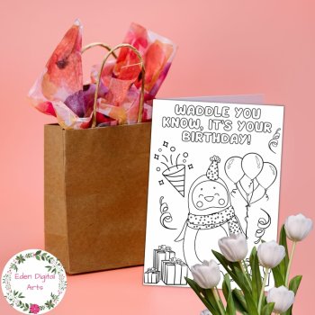 Cute Print and Color Birthday Card Penguin Pun Funny DIY Craft Envelope Template, image 4