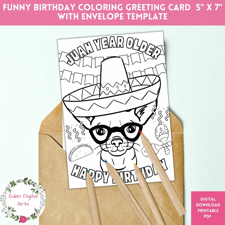 Cute Chihuahua Dog Funny Coloring Birthday Card Fiesta Juan Teacher Student