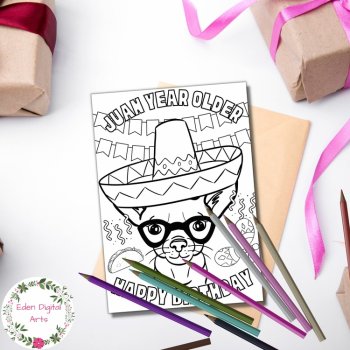 Cute Chihuahua Dog Funny Coloring Birthday Card Fiesta Juan Teacher Student, image 2