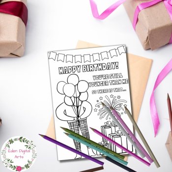 Funny Coloring Happy Birthday Card for Adults Younger Sibling Friend Coworker, image 2