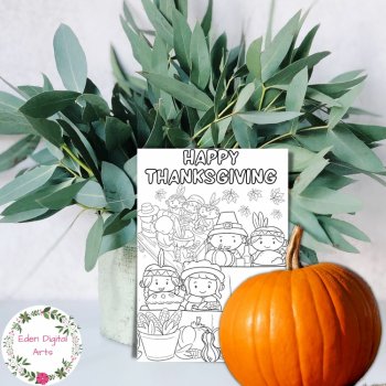 Happy First Thanksgiving Coloring Greeting Card Pilgrims Native American Craft, image 3
