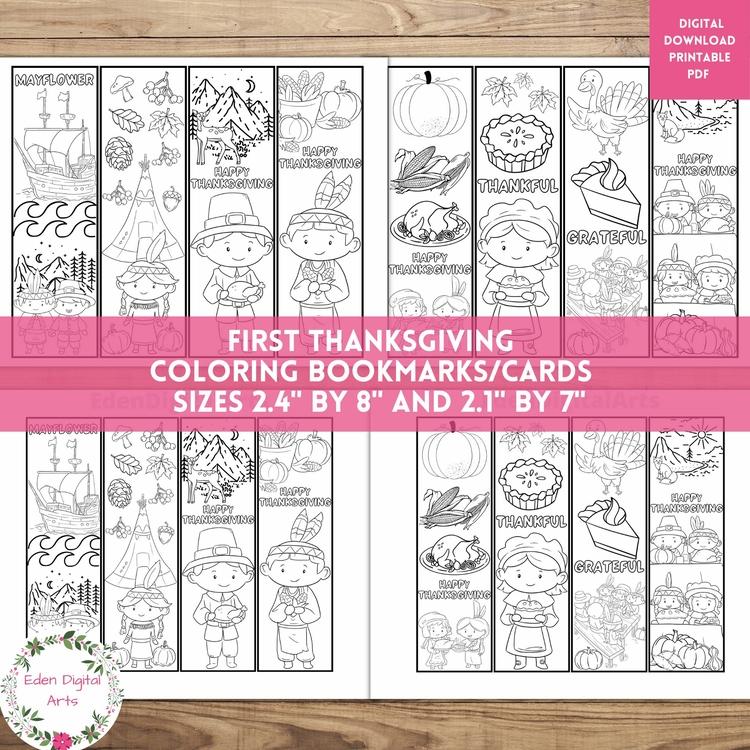 First Thanksgiving Native Americans Pilgrims Harvest Coloring Bookmarks Craft
