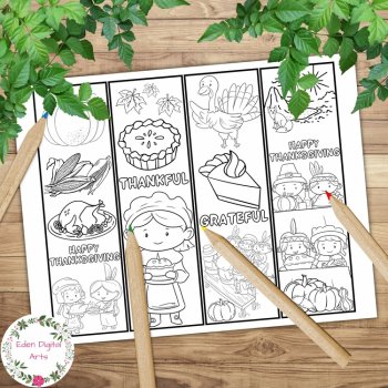 First Thanksgiving Native Americans Pilgrims Harvest Coloring Bookmarks Craft, image 2