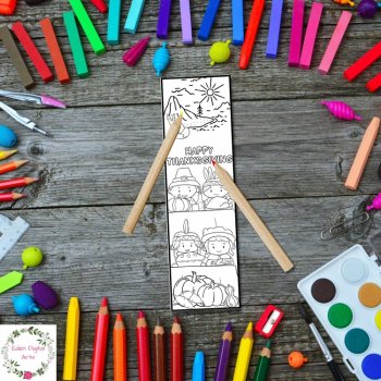 First Thanksgiving Native Americans Pilgrims Harvest Coloring Bookmarks Craft, image 3