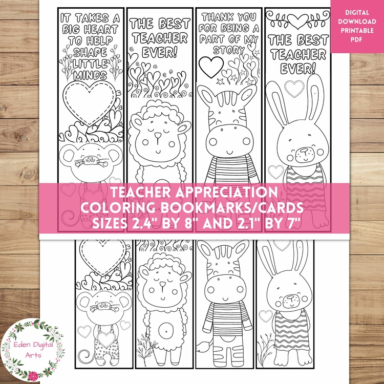Teacher Appreciation Coloring Bookmarks Cards Cute Animals Thank You Cards Craft