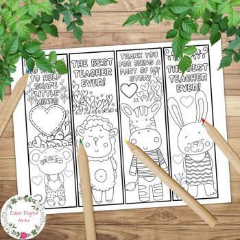 Teacher Appreciation Coloring Bookmarks Cards Cute Animals Thank You Cards Craft, image 3