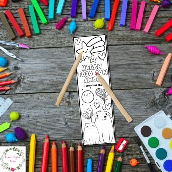 Spanish Love Bible Verses & Cute Animals Coloring Bookmarks Scripture Cards, image 2