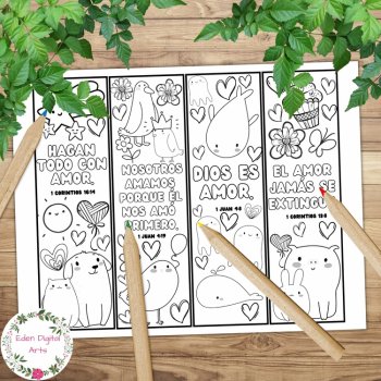 Spanish Love Bible Verses & Cute Animals Coloring Bookmarks Scripture Cards, image 3