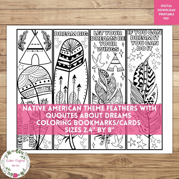 Native American Coloring Bookmarks Indigenous People Culture Cards Craft Quotes
