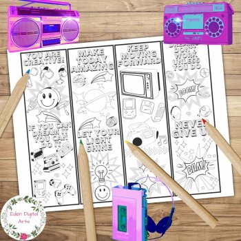 Retro 80s 90s Pop Art Positive Growth Mindset Quotes Coloring Bookmarks Cards, image 2