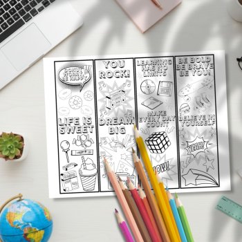 Retro 80s 90s Pop Art Positive Growth Mindset Quotes Coloring Bookmarks Cards, image 3