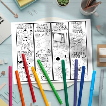 Retro 80s 90s Pop Art Positive Growth Mindset Quotes Coloring Bookmarks Cards, image 4