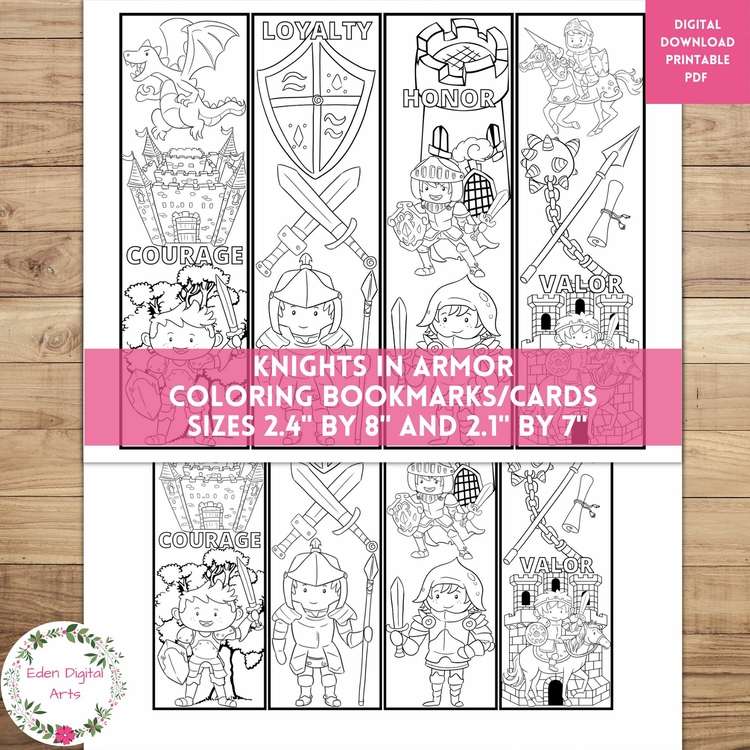 Knights In Armor Coloring Bookmarks Cards Cute Dragon Castle, Calm Craft Rewards