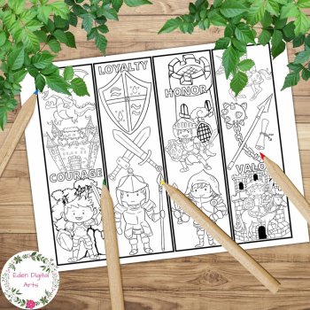 Knights In Armor Coloring Bookmarks Cards Cute Dragon Castle, Calm Craft Rewards, image 2