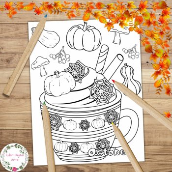 Fall Months Mugs Hot Cocoa Cups Leaves Apples 3 Coloring Pages Seasons Posters, image 2