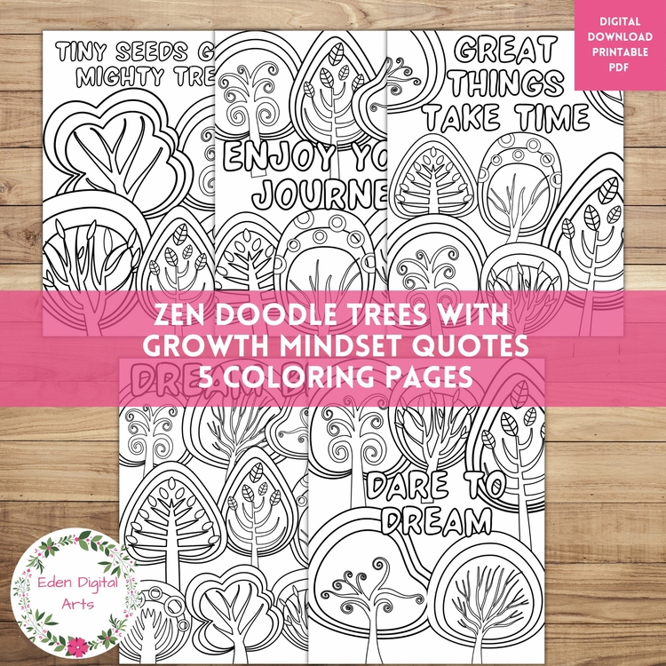 Whimsical Trees Positive Quotes Doodle Coloring Pages Posters Calm Craft Decor