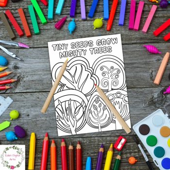 Whimsical Trees Positive Quotes Doodle Coloring Pages Posters Calm Craft Decor, image 2