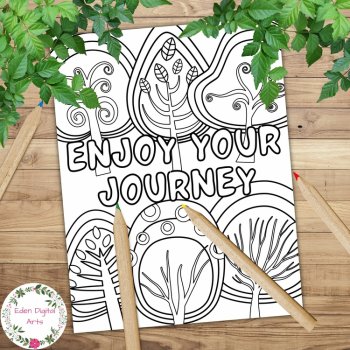 Whimsical Trees Positive Quotes Doodle Coloring Pages Posters Calm Craft Decor, image 3