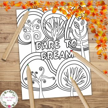 Whimsical Trees Positive Quotes Doodle Coloring Pages Posters Calm Craft Decor, image 4
