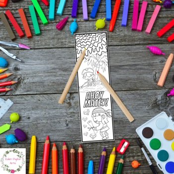 Pirates Doodle Coloring Bookmarks, Treasure Adventure Calm Relaxing Craft Cards, image 2