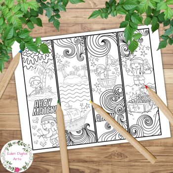 Pirates Doodle Coloring Bookmarks, Treasure Adventure Calm Relaxing Craft Cards, image 3
