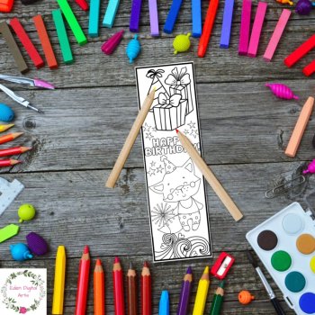 Happy Birthday Coloring Bookmarks Calm Party Craft Cards Cute Animals Cupcakes, image 3