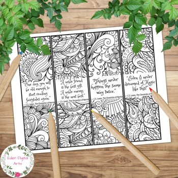 C S Lewis Narnia Quotes Coloring Bookmarks, Book Club Relaxing Zen Doodle Craft, image 2