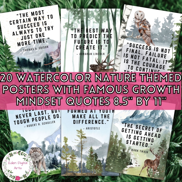 20 Zen Decor Posters Growth Mindset Quotes Relaxing Watercolor Woodland Nature