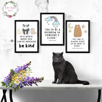 Be Kind Kindness Quotes Posters Cute Animals Pastel Black and White Coloring, image 4