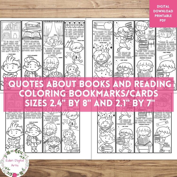 Book Reading Quotes 8 Kawaii Coloring Bookmarks Calm Library Craft Cards Gifts