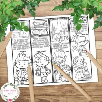 Book Reading Quotes 8 Kawaii Coloring Bookmarks Calm Library Craft Cards Gifts, image 4