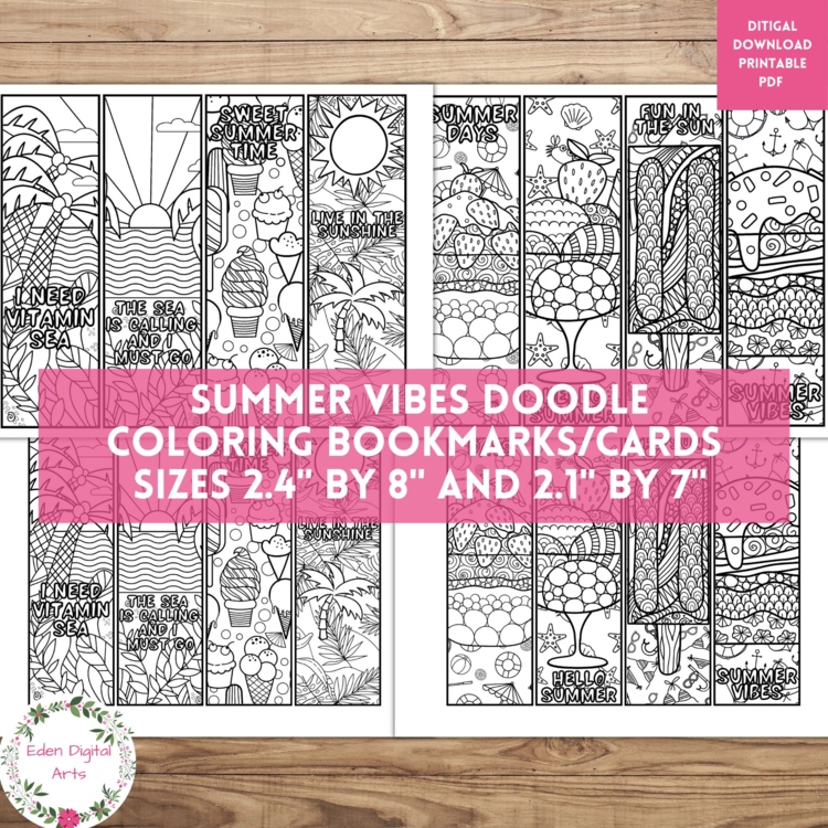 Summer Doodle Coloring Bookmarks End of Year Student Gifts Calm Craft Cards